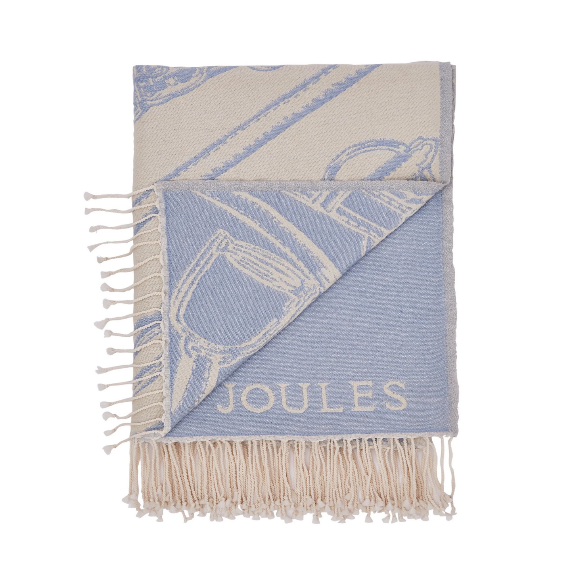 Bridle Tassel Cotton Wool Throw By Joules In Light Blue